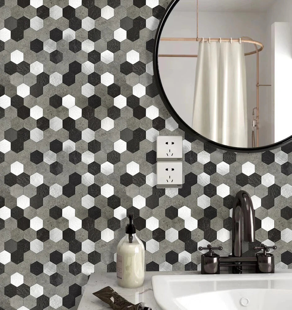 Zelfklevende tegels - Hexagon Mixed Black - 28,8 x 28 cm - afbeelding 2