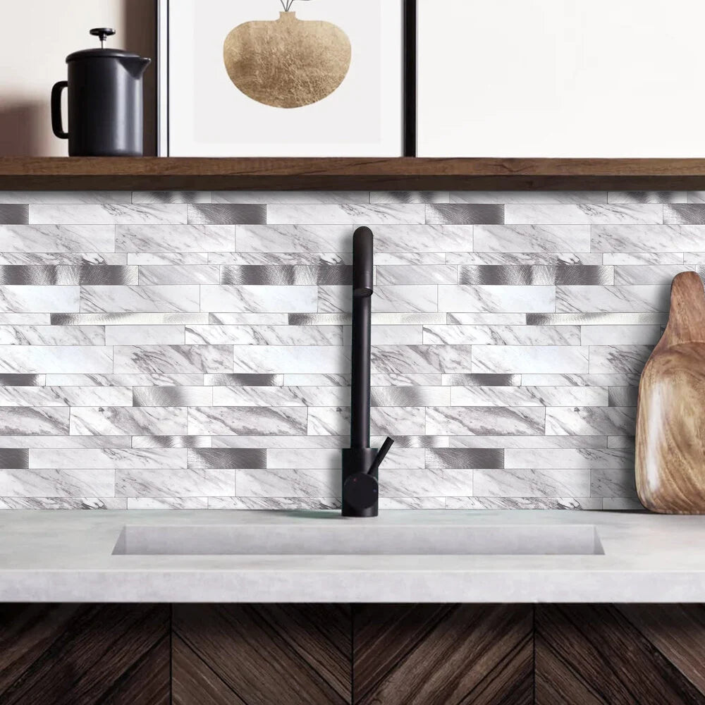 Zelfklevende tegels - Rectangle White Marmer - 30,3 x 29,8 cm - afbeelding 2