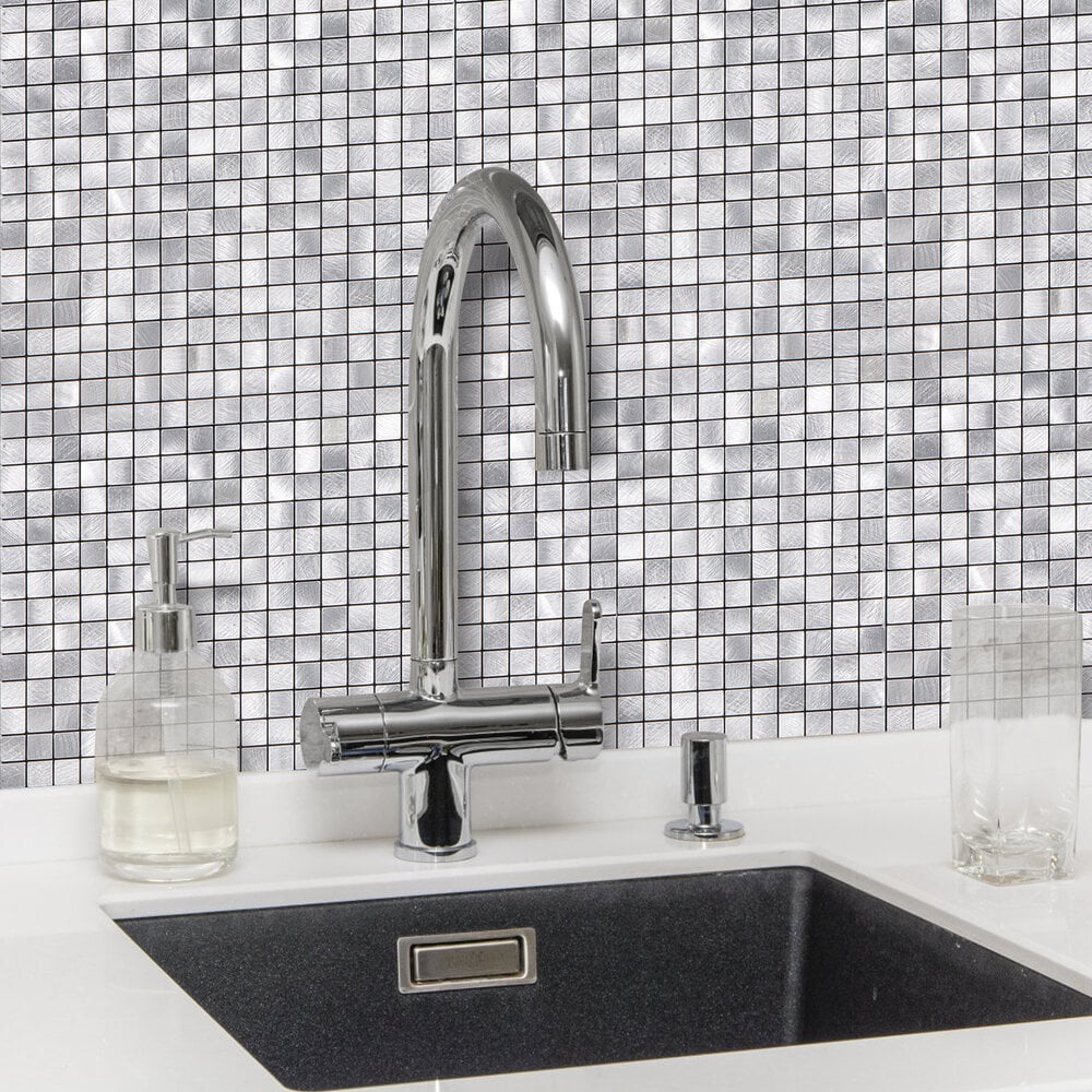 Zelfklevende tegels - Squares Silver - 26,5 x 26,5 cm - afbeelding 3