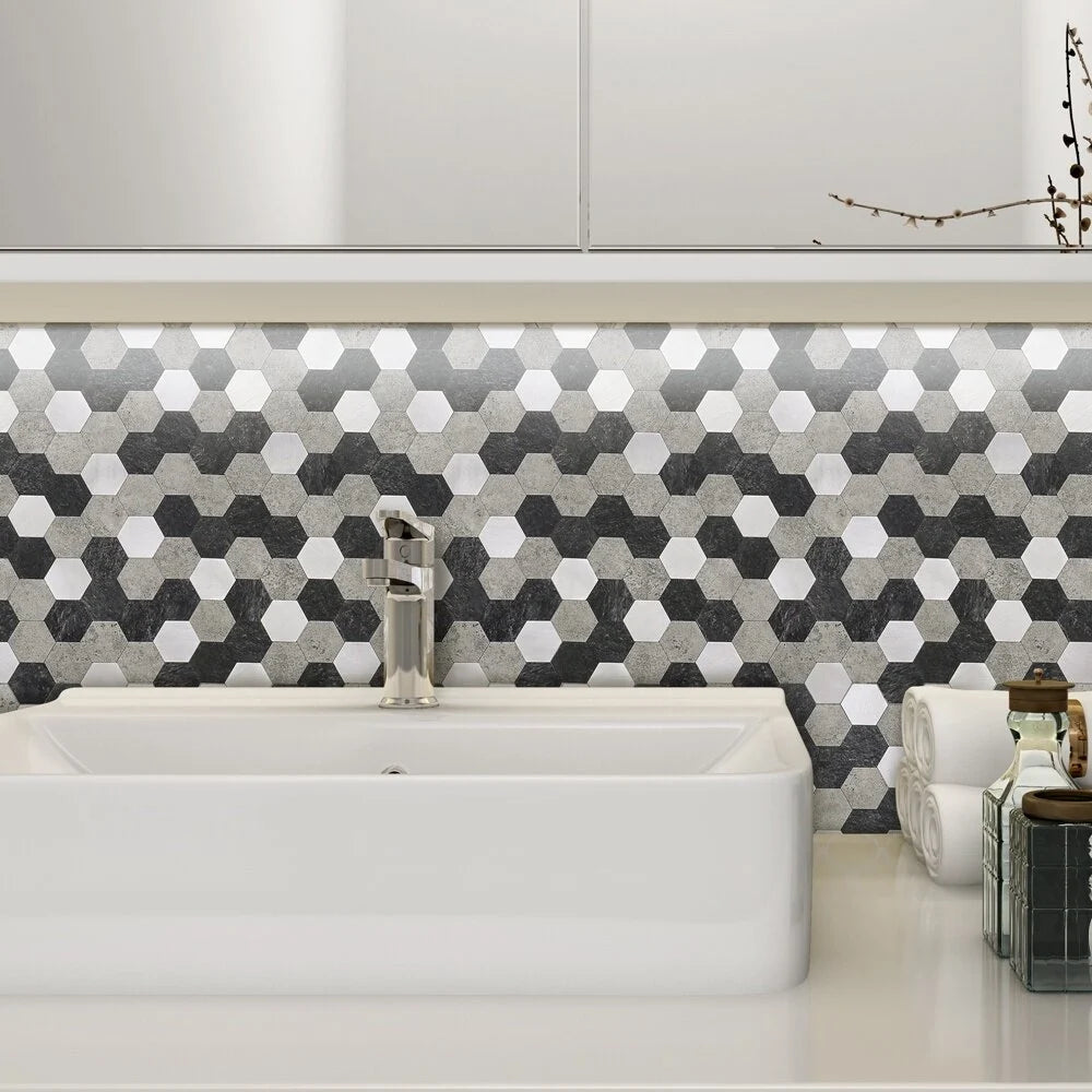 Zelfklevende tegels - Hexagon Mixed Black - 28,8 x 28 cm - afbeelding 3