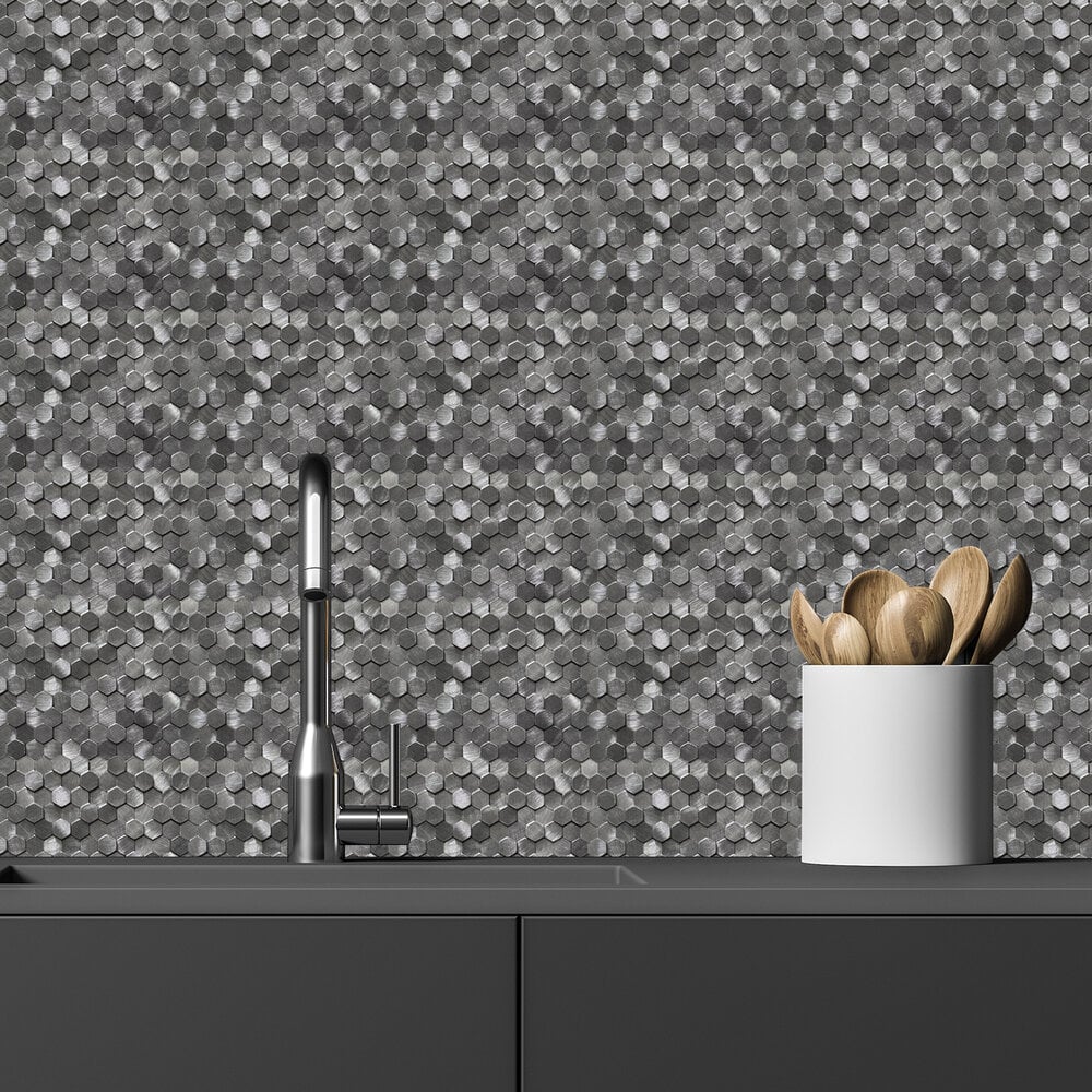 Zelfklevende tegels - Hexagon Mini Black - 30,6 x 30,7 cm - afbeelding 3