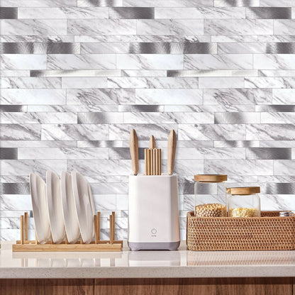 Zelfklevende tegels - Rectangle White Marmer - 30,3 x 29,8 cm - afbeelding 3