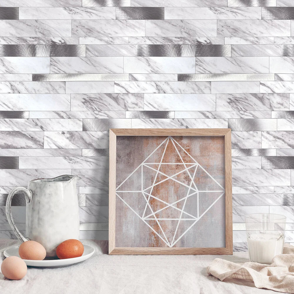 Zelfklevende tegels - Rectangle White Marmer - 30,3 x 29,8 cm - afbeelding 4