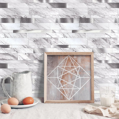 Zelfklevende tegels - Rectangle White Marmer - 30,3 x 29,8 cm - afbeelding 4