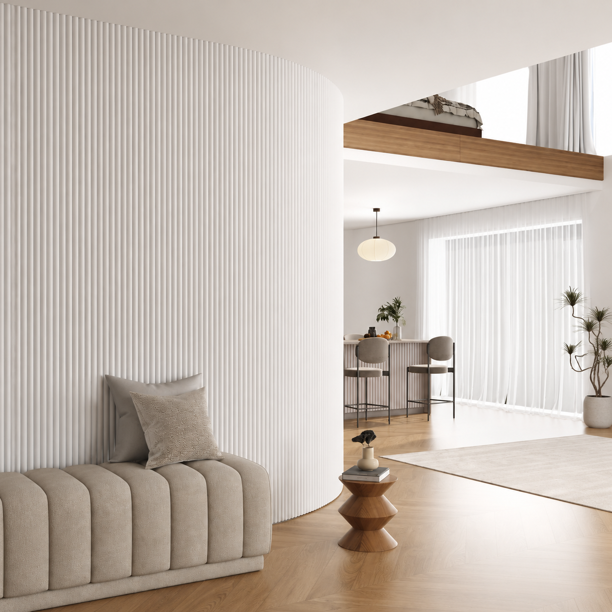 Akoestisch paneel - Wit Eiken - Ronde Latten - 270 x 60 cm