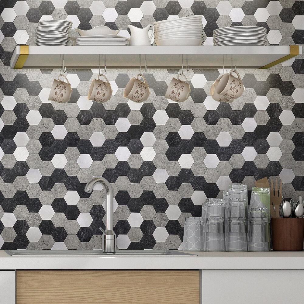Zelfklevende tegels - Hexagon Mixed Black - 28,8 x 28 cm - afbeelding 5