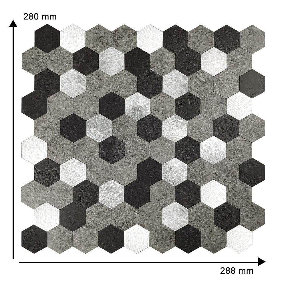 Zelfklevende tegels - Hexagon Mixed Black - 28,8 x 28 cm - afbeelding 6
