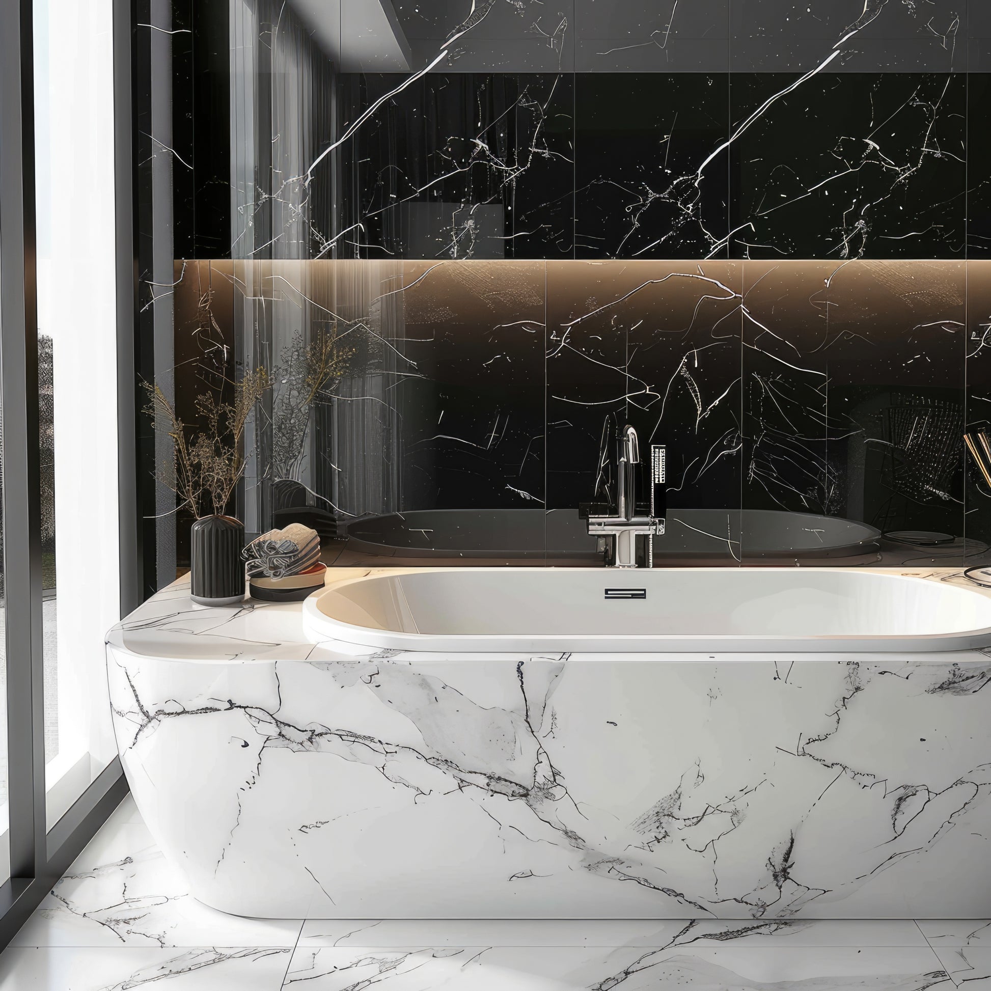 Zelfklevend behang - Black Marmer - 60 cm x 10 m - afbeelding 3