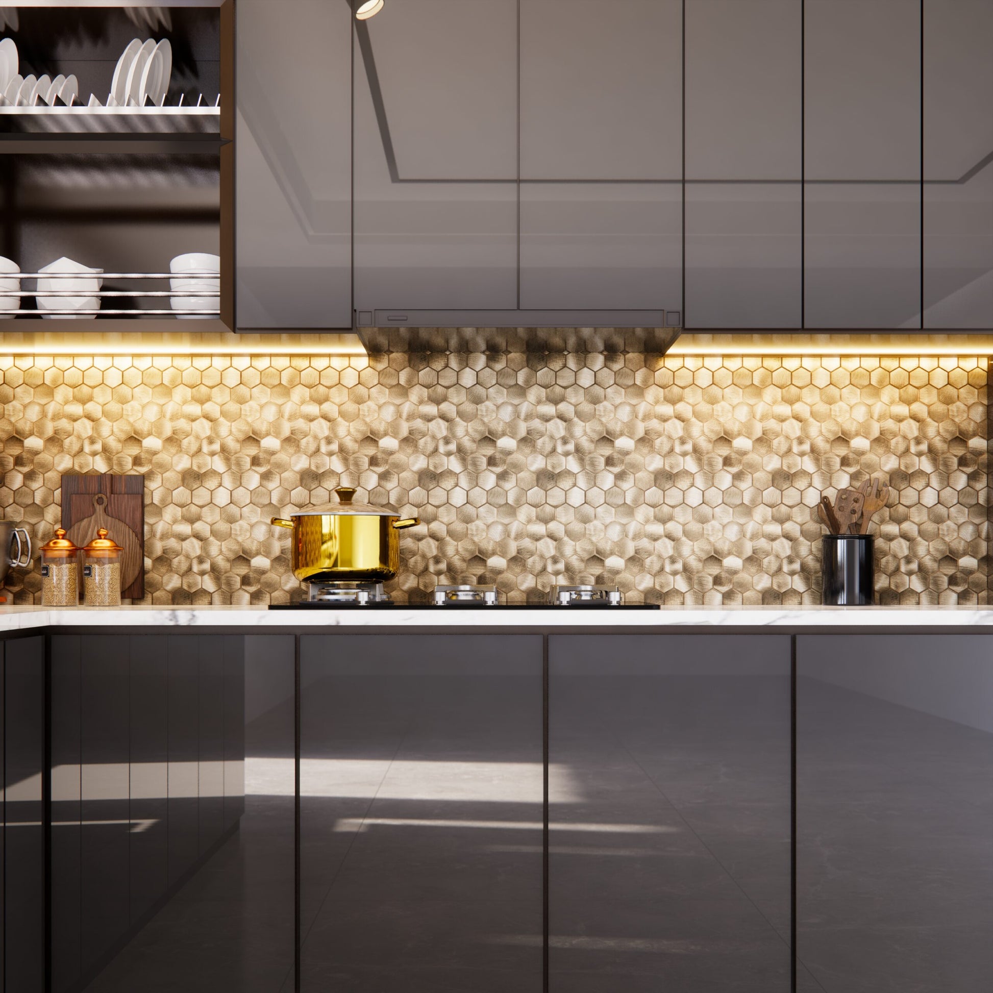 Zelfklevende tegels - Hexagon Gold -  29 x 28,8 cm - afbeelding 4