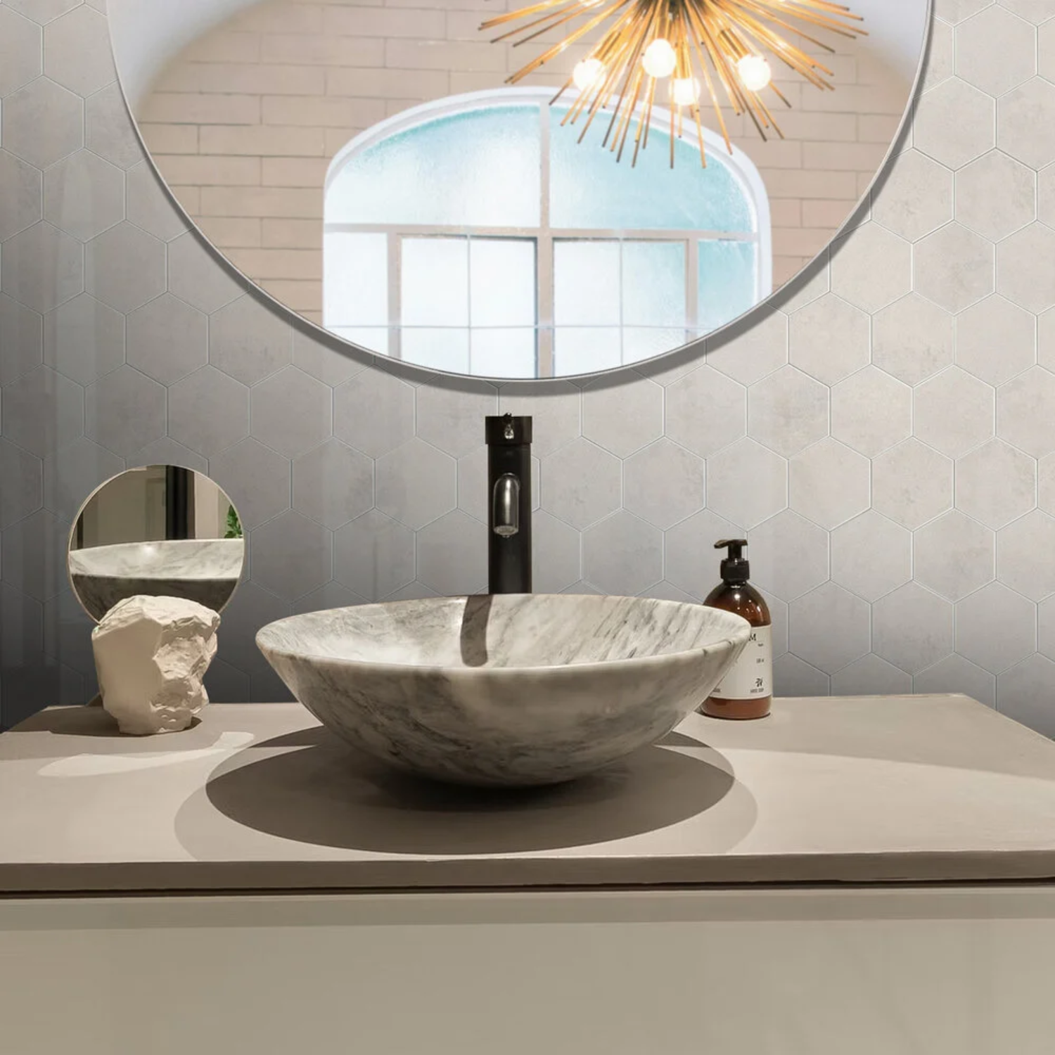 Zelfklevende tegels - Hexagon Marble Beige - 29,2 x 25,4 cm - afbeelding 2