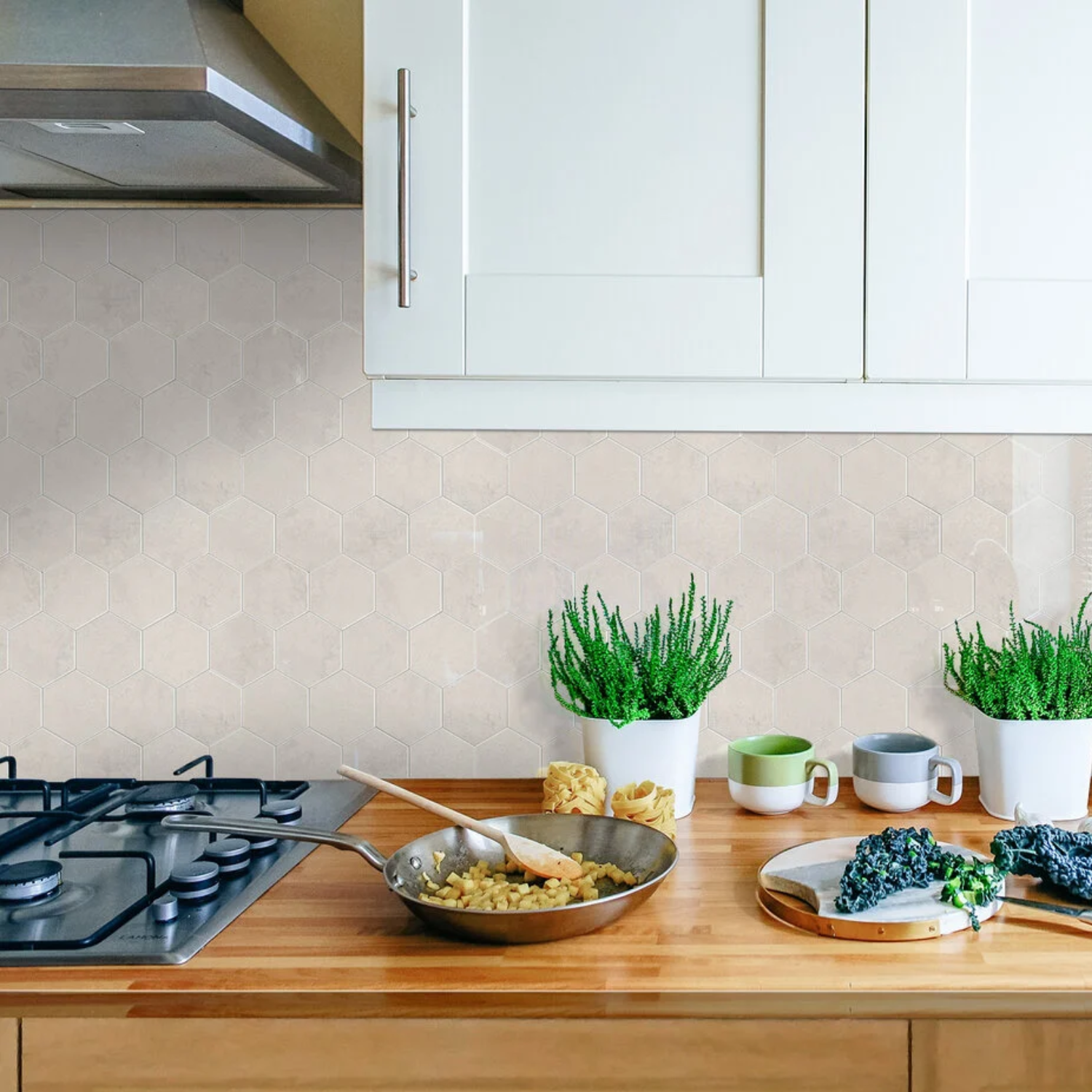 Zelfklevende tegels - Hexagon Marble Beige - 29,2 x 25,4 cm - afbeelding 3