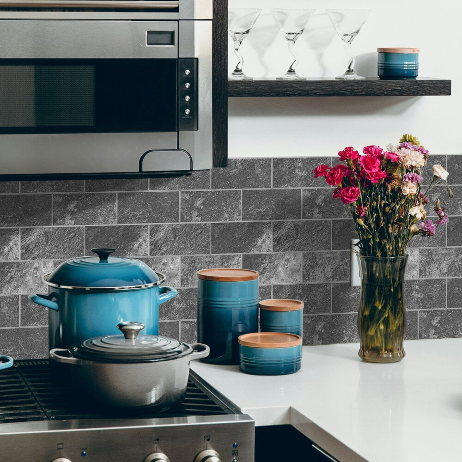 Zelfklevende tegels - Bricked Antraciet - 30,5 x 30,5 cm - afbeelding 3