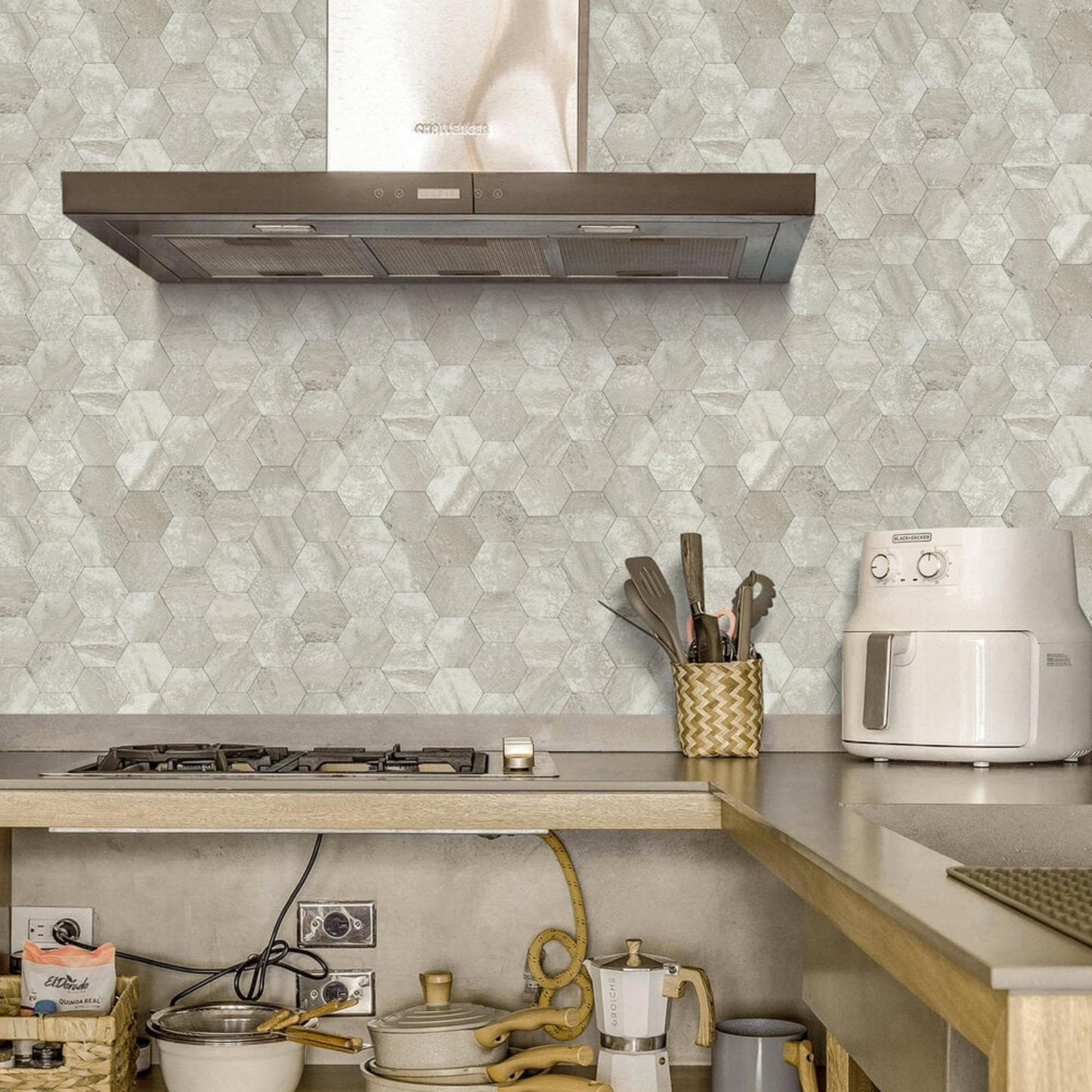 Zelfklevende tegels - Hexagon Taupe Stone - 29 x 28,8 cm - afbeelding 4