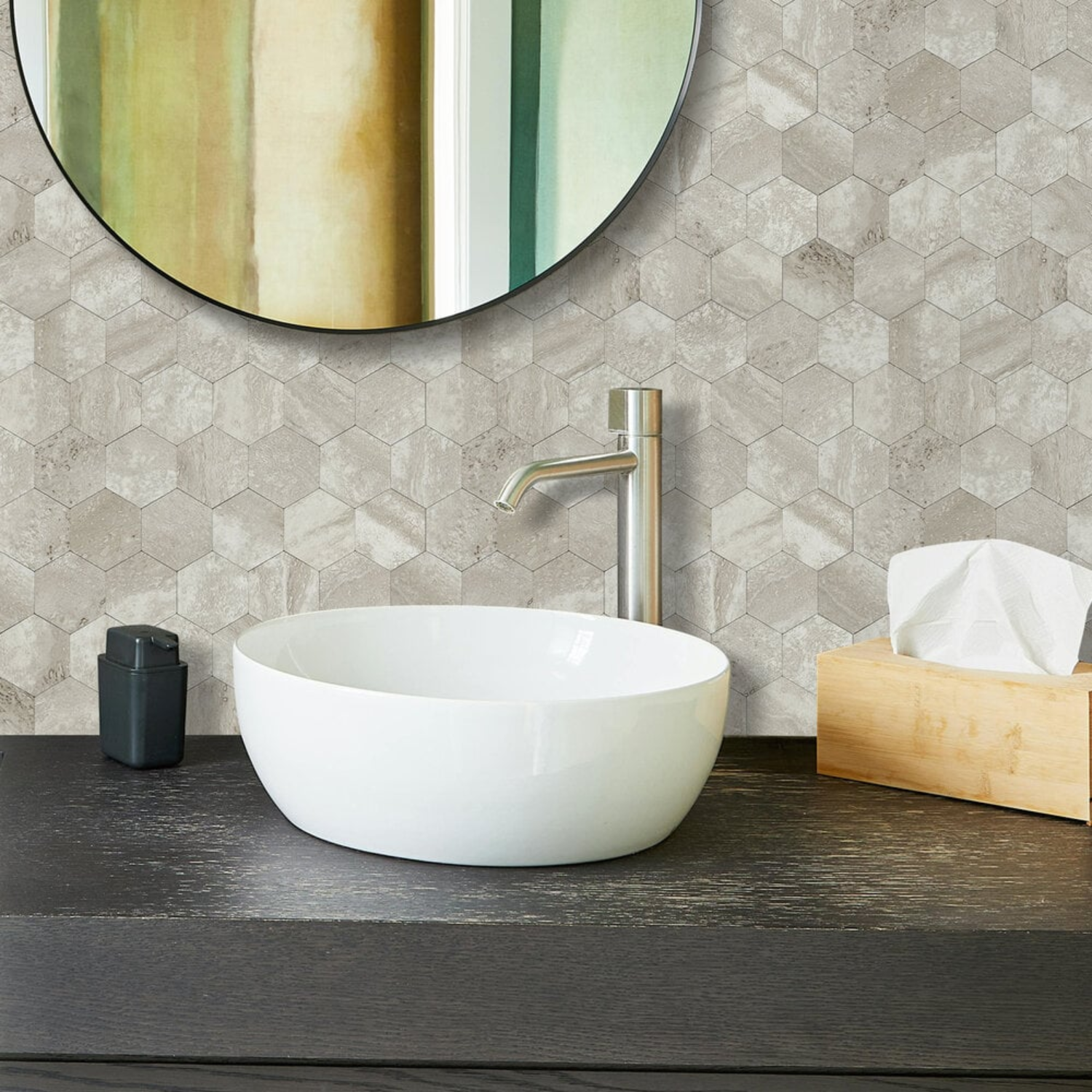 Zelfklevende tegels - Hexagon Taupe Stone - 29 x 28,8 cm - afbeelding 3