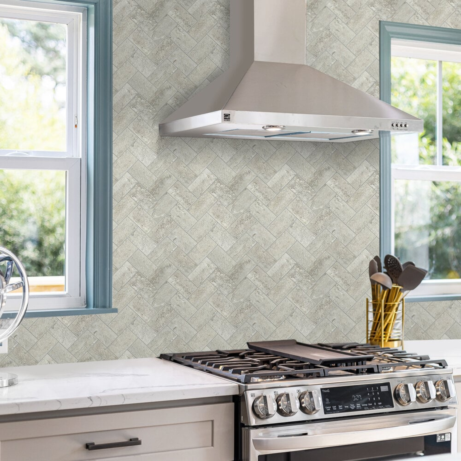 Zelfklevende tegels - Visgraat Taupe Stone - 27,2 x 24 cm - afbeelding 2