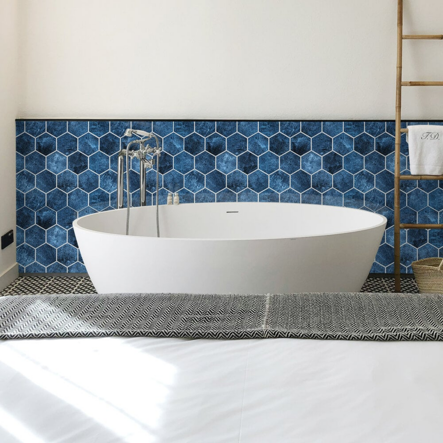 Zelfklevende tegels - Hexagon Deep Blue - 29,2 x 25,4 cm - afbeelding 4