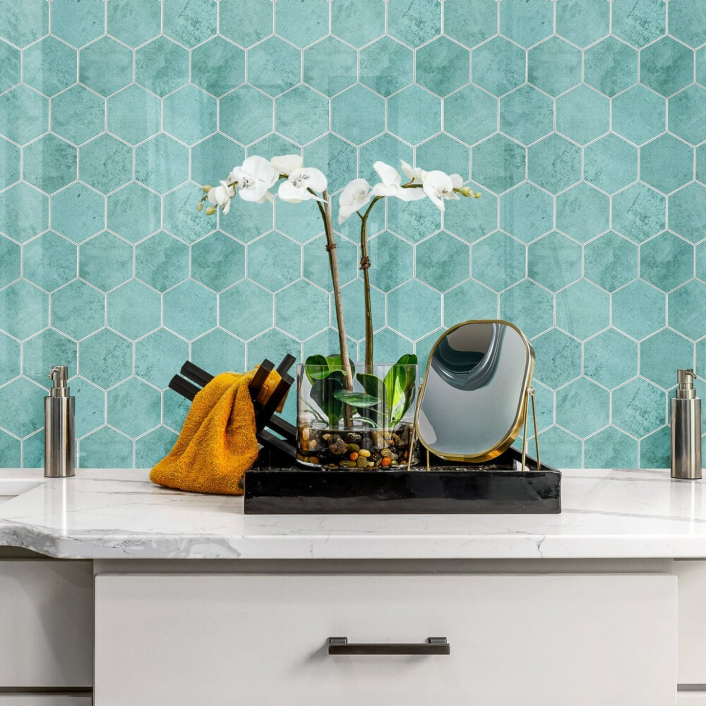 Zelfklevende tegels - Hexagon Ocean Blue - 29,2 x 25,4 cm - afbeelding 2