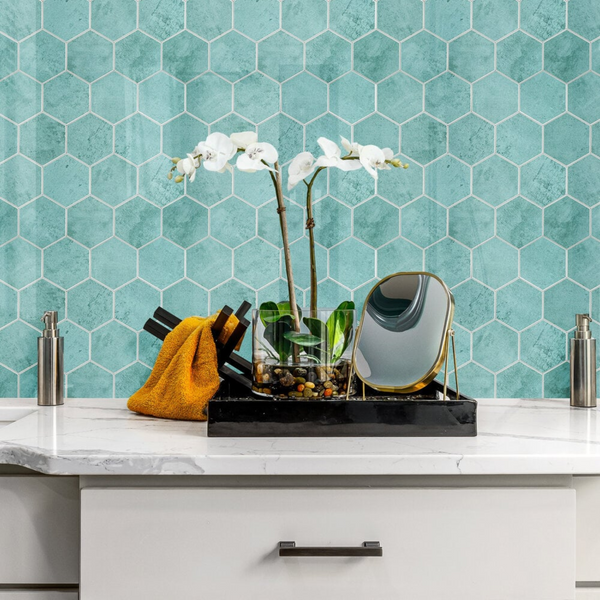 Zelfklevende tegels - Hexagon Ocean Blue - 29,2 x 25,4 cm - afbeelding 2