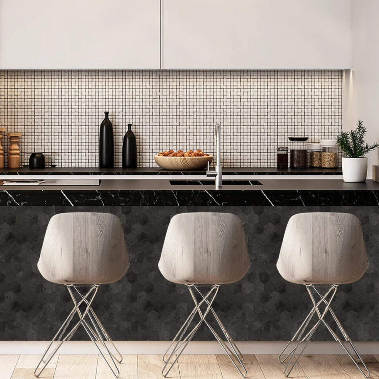 Zelfklevende tegels - Hexagon Antraciet - 29 x 28,8 cm - afbeelding 5