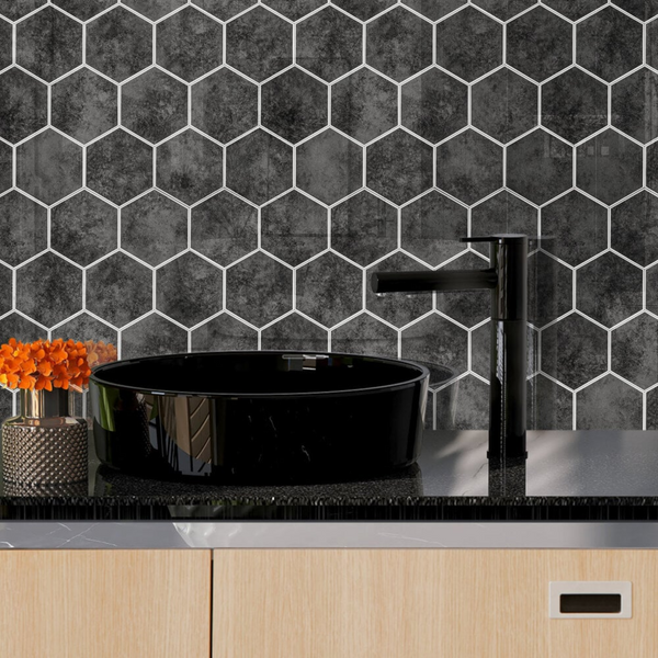 Zelfklevende tegels - Hexagon Marble Antraciet - 29,2 x 25,4 cm - afbeelding 2