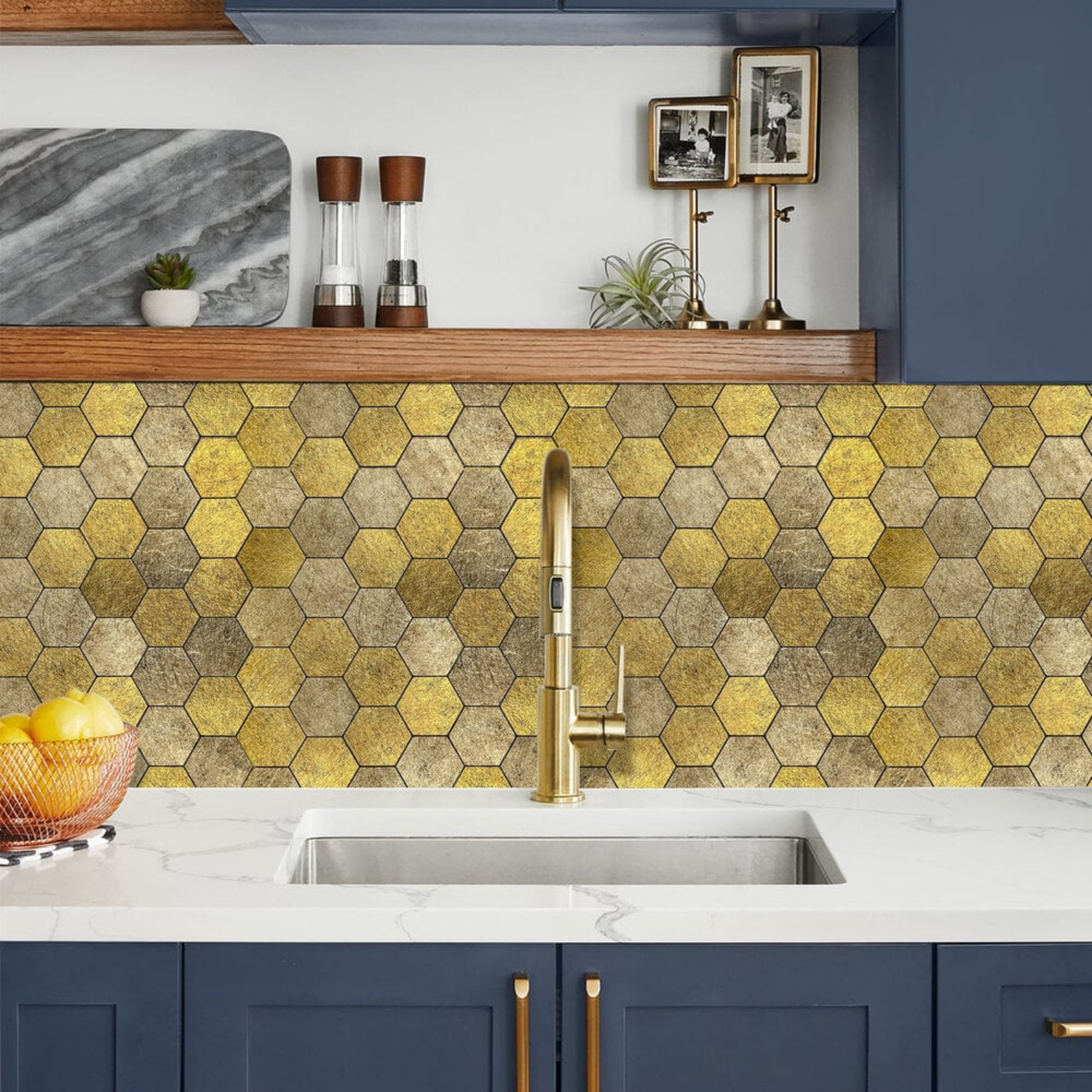 Zelfklevende tegels - Hexagon Honey Stone - 29 x 28,8 cm - afbeelding 3