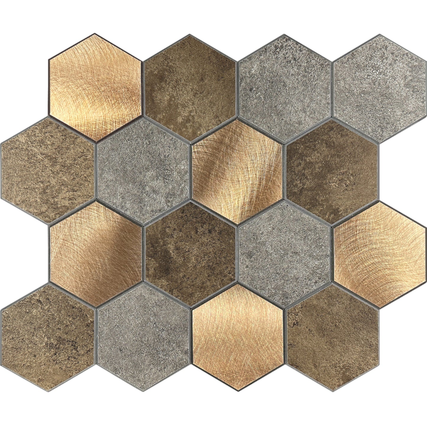 Zelfklevende tegels - Hexagon Mixed Copper XL -  29,2 x 25,4 cm