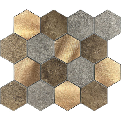 Zelfklevende tegels - Hexagon Mixed Copper XL -  29,2 x 25,4 cm