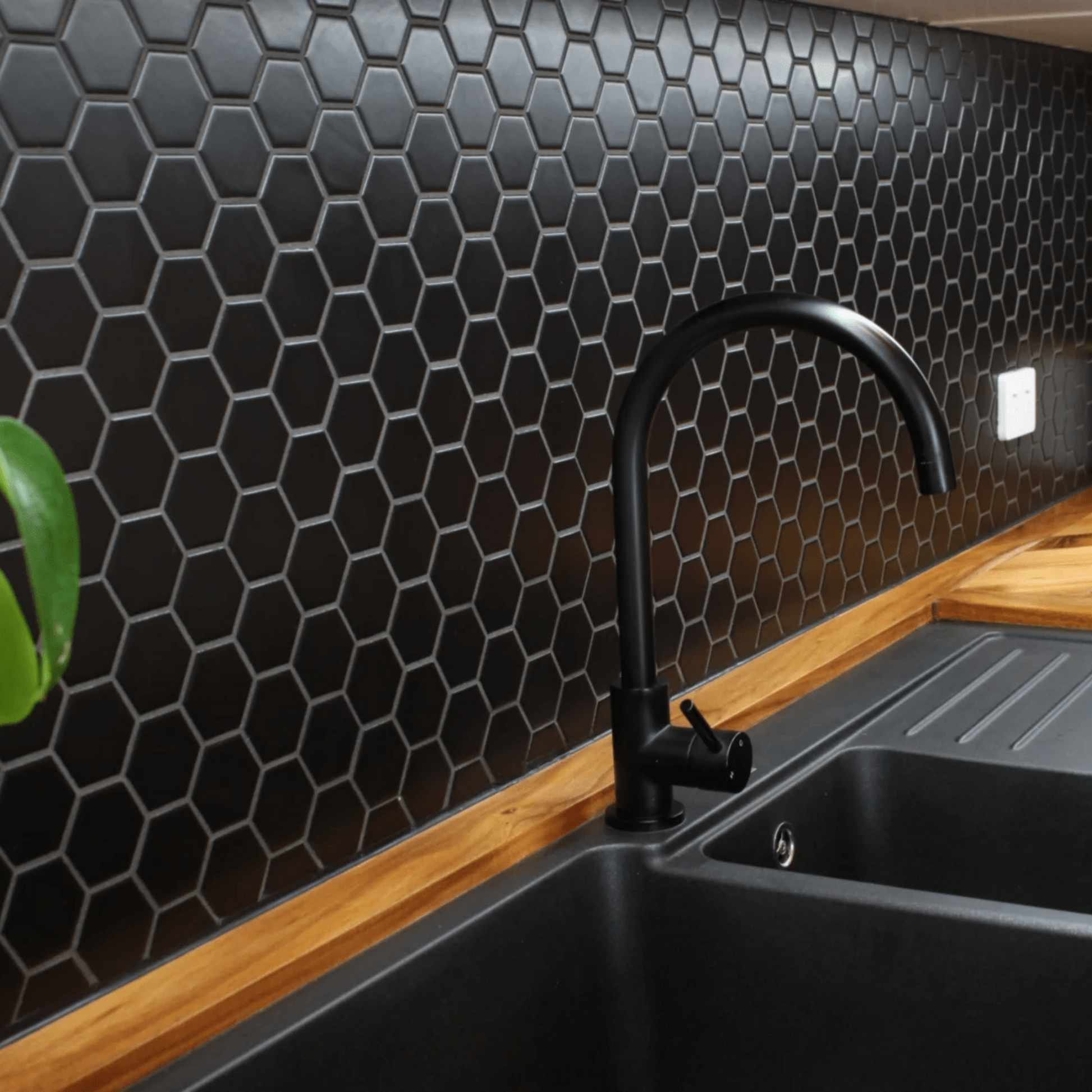 Zelfklevende tegels - Hexagon Black -  29,2 x 28,8 cm - afbeelding 2