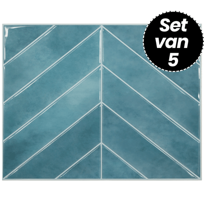 Plaktegels – Ocean Blue Visgraat - 29 cm x 22,9 cm - Set van 5