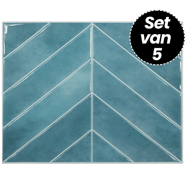 Plaktegels – Ocean Blue Visgraat - 29 cm x 22,9 cm - Set van 5