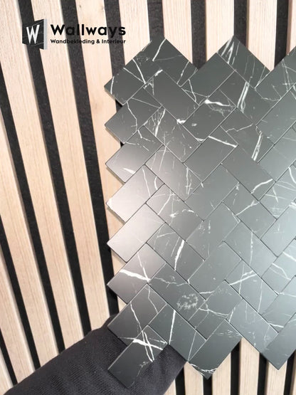 Zelfklevende tegels - Visgraat Black Marmer -  28,5 x 28,3 cm