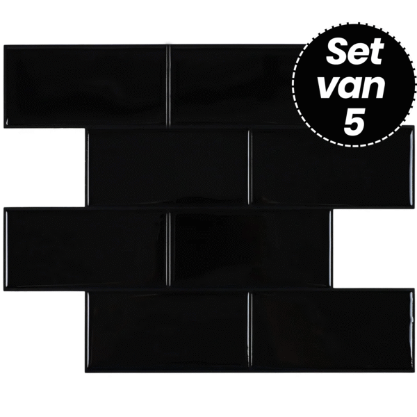Plaktegels – Kyoto Black- 25,5 x 25,5 cm - Set van 5